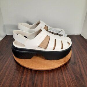 Crocs Stomp Womens Size 11 Sandals Chalk White Black Fisherman Mary Jane NEW